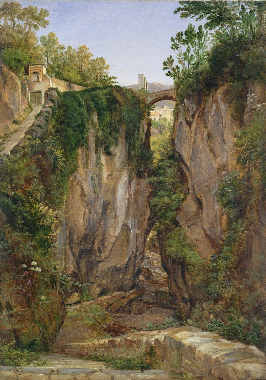 Skalnaté údolí v Sorrentu, 1823 (olej na papíře připevněné na kartě) od Joachim Faber
