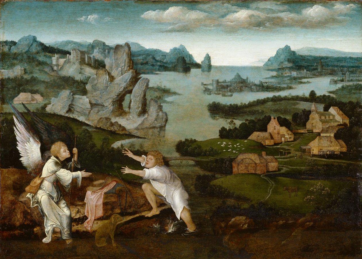 Krajina s Tobiášem a andělem od Joachim Patenier