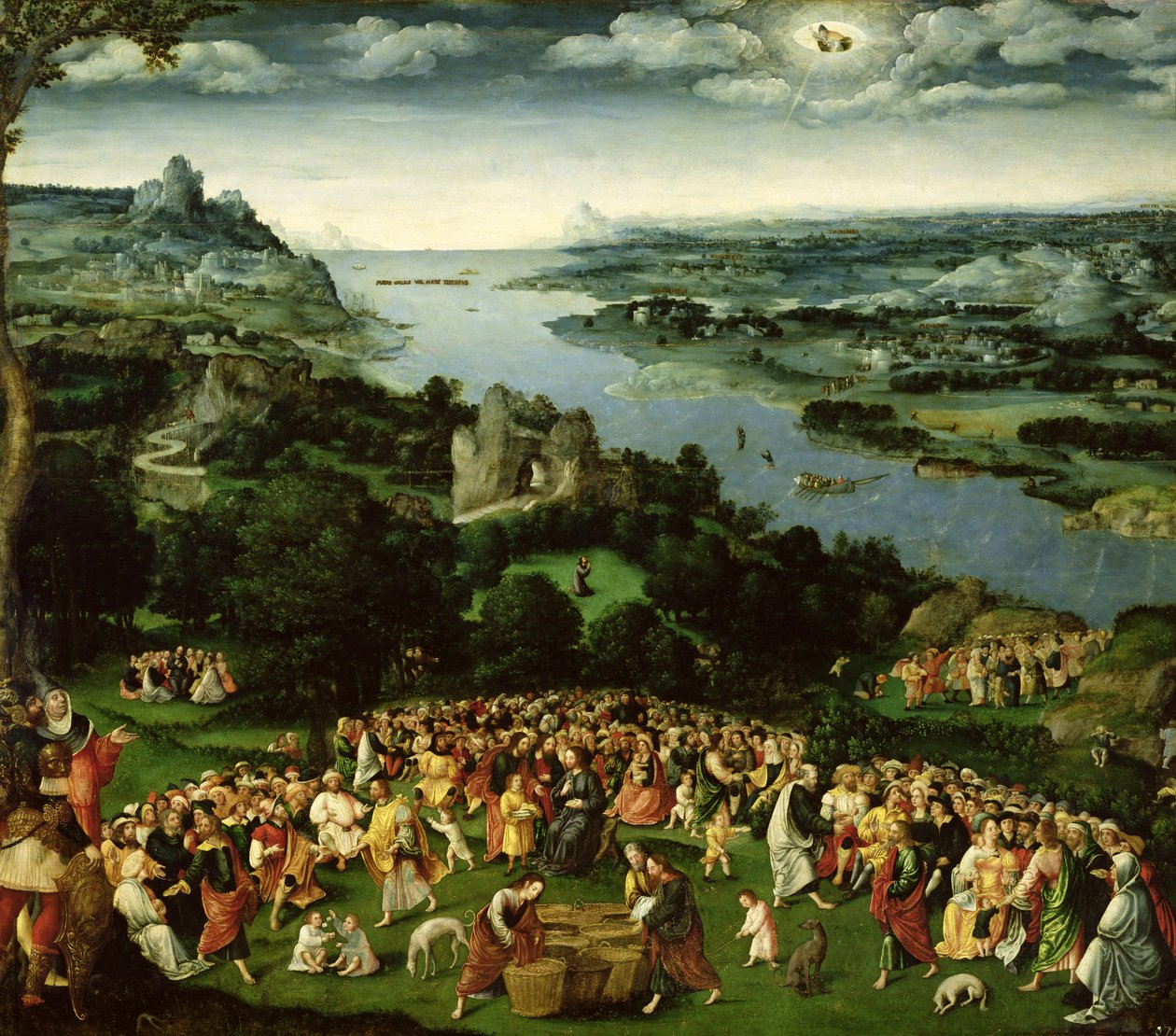 Krmení pěti tisíc (olej na panelu) od Joachim Patenier