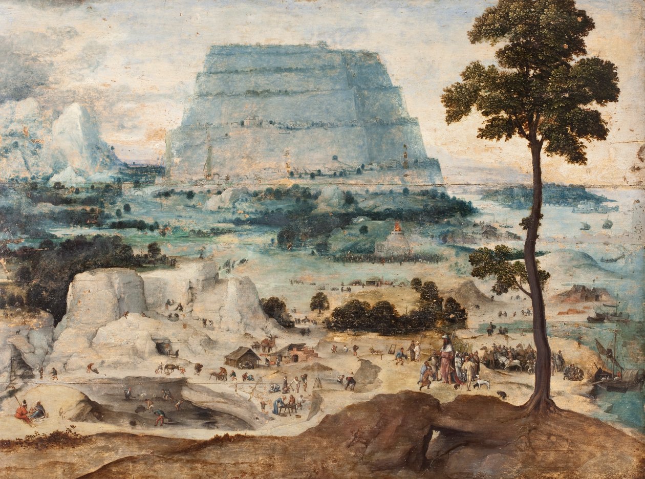 Stavba babylonské věže, asi 1550 (olej na desce) od Joachim Patinir