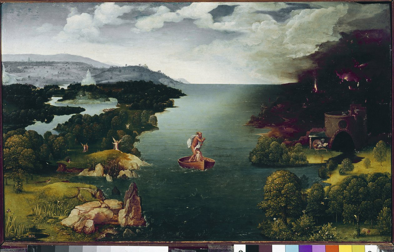 Krajina s Charonem překračujícím Styx. (olej na dřevě, cca 1515-1524) od Joachim Patinir