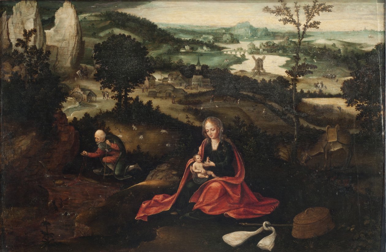 Odpočinek na útěku do Egypta (olej na desce) od Joachim Patinir