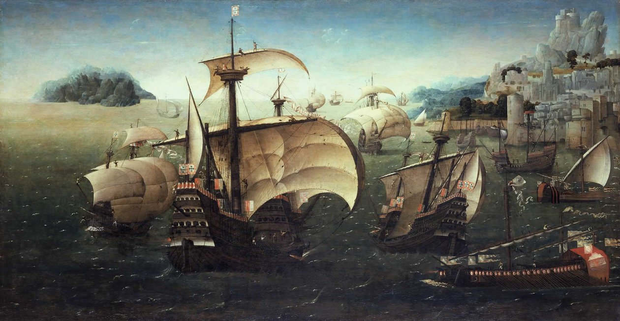 Portugalské Carracks u skalnatého pobřeží, kolem roku 1540 od Joachim Patinir follower of