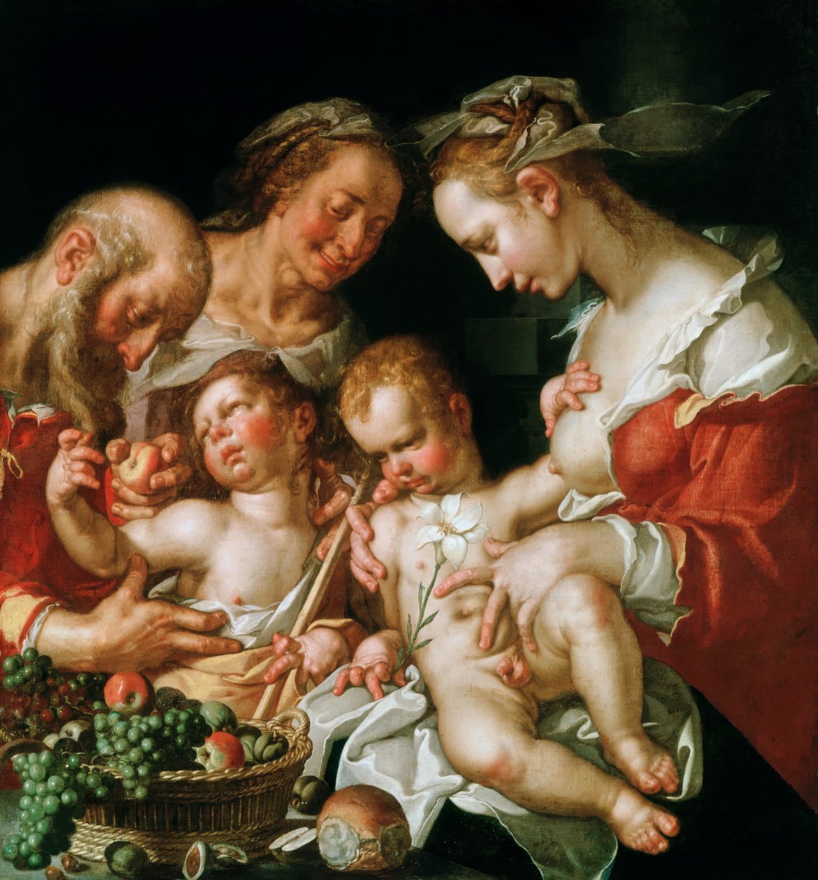Svatá rodina s Janem Křtitelem, ca. 1600. od Joachim Wtewael or Utewael