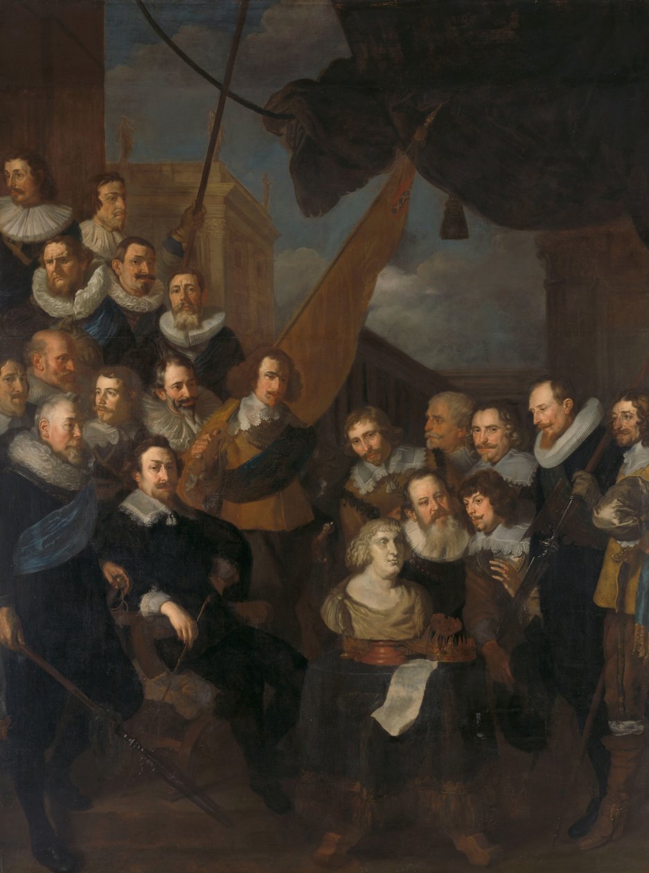 Důstojníci a další občanští gardisté z XIX. amsterodamského distriktu pod velením kapitána Cornelise Bickera a poručíka Fredericka van Banchema čekající na přivítání Marie de Médicis, 1. září 1638 od Joachim von Sandrart (I)