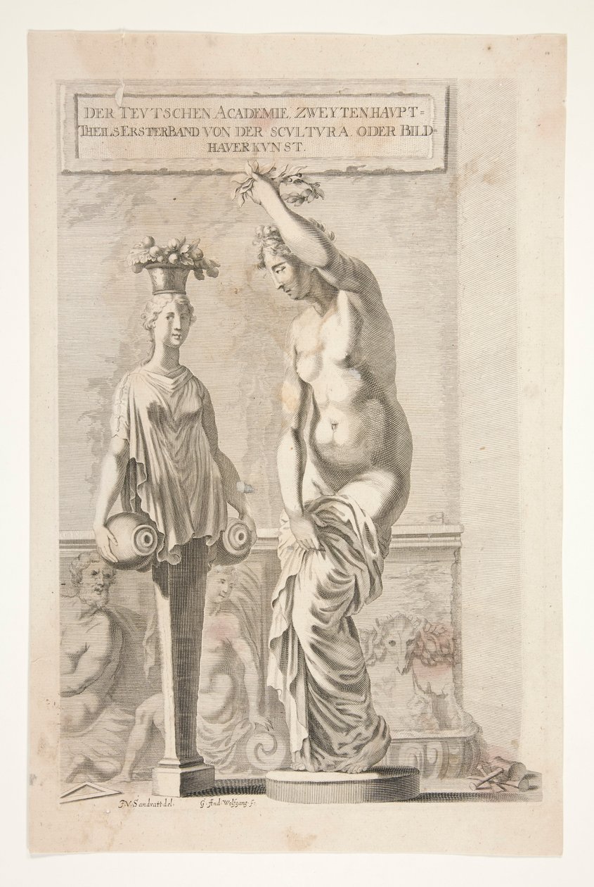 Socha a žena Herm nesoucí vázy a ovoce od Joachim von Sandrart