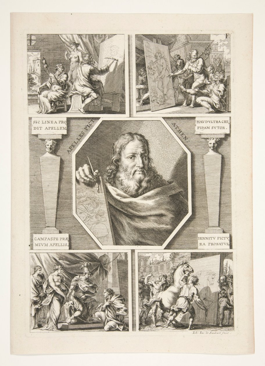 Portrét Apelles a čtyři scény ze života Apelles od Joachim von Sandrart
