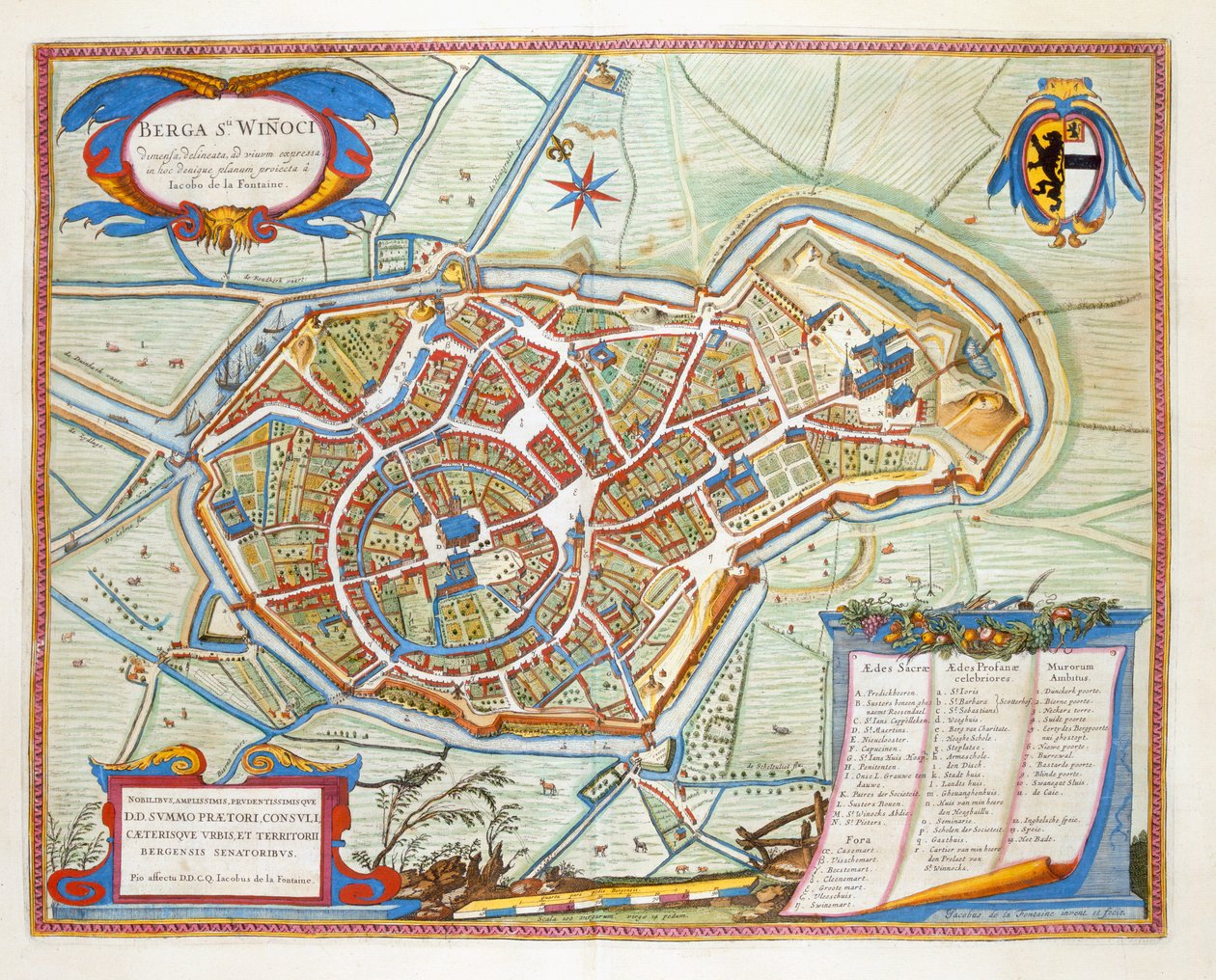 Bergen, Nizozemsko, 1649 (ručně kolorovaná rytina) od Joan Blaeu
