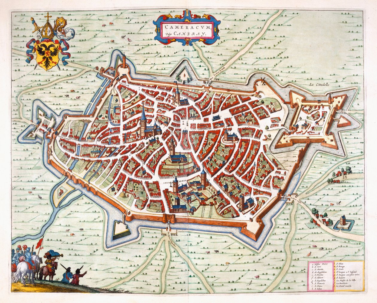 Cambrai, 1649 (ručně kolorovaná rytina) od Joan Blaeu