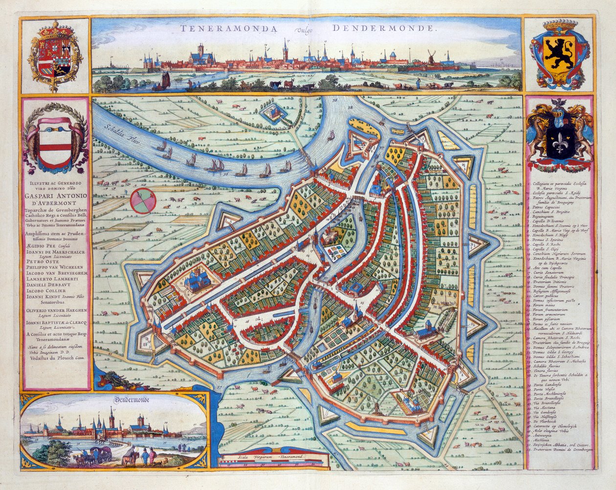 Dendermonde, 1649 (ručně kolorovaná rytina) od Joan Blaeu