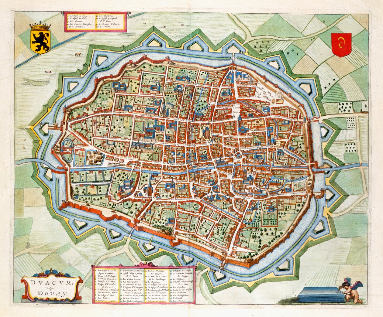 Douai, 1649 (ručně kolorovaná rytina) od Joan Blaeu