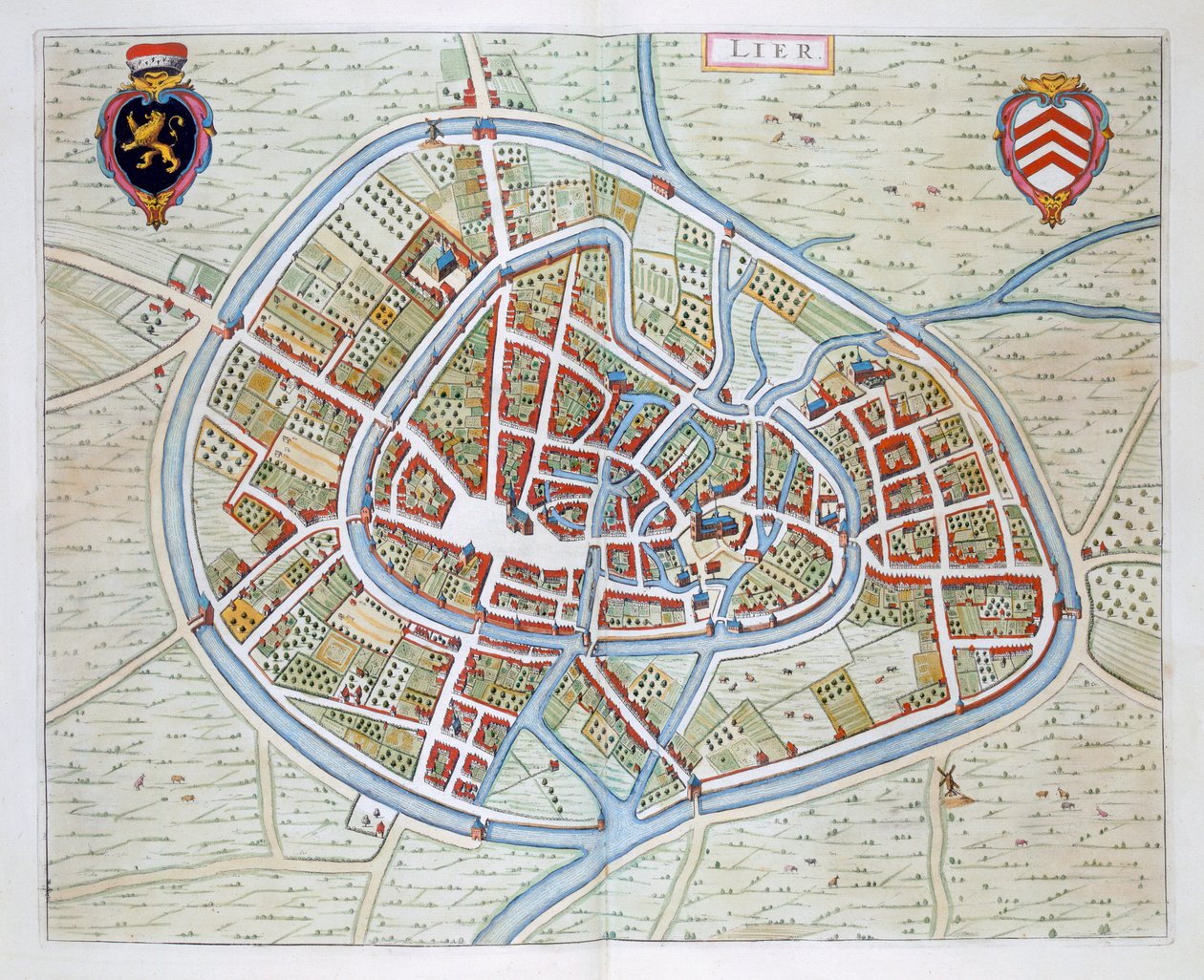 Lier, 1649 (ručně kolorovaná rytina) od Joan Blaeu