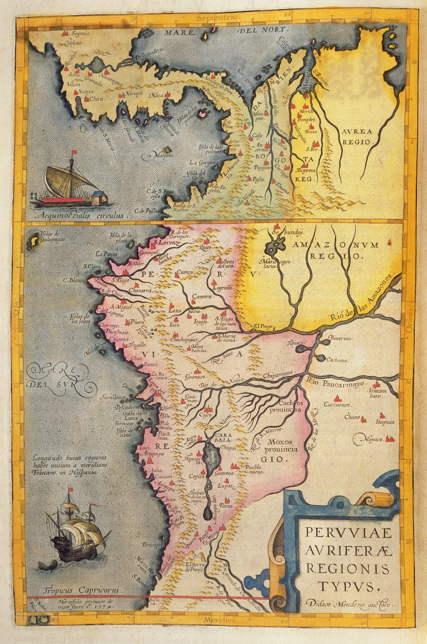 Mapa zlatonosných oblastí v Peru, z 