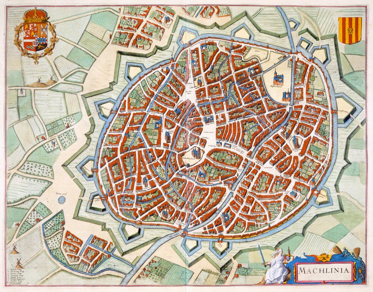 Mechelen, 1649 (ručně kolorovaná rytina) od Joan Blaeu