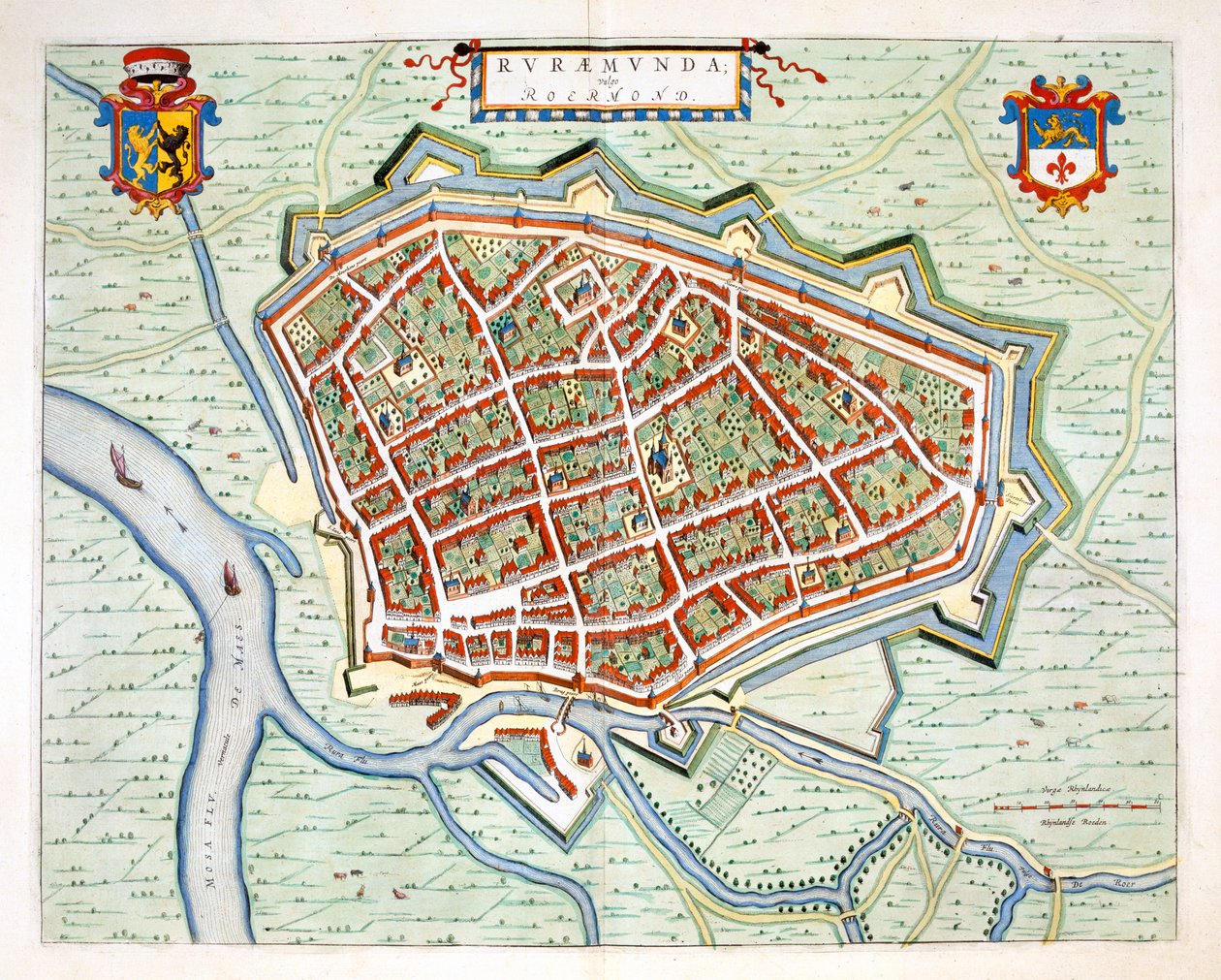 Roermond, 1649 (ručně kolorovaná rytina) od Joan Blaeu