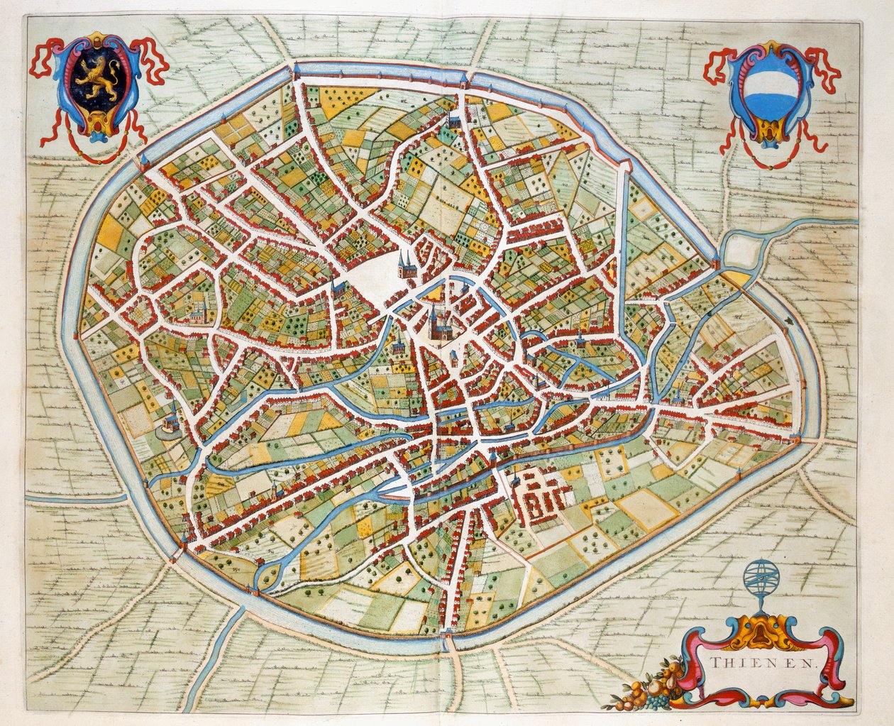 Tienen, 1649 (ručně kolorovaná rytina) od Joan Blaeu