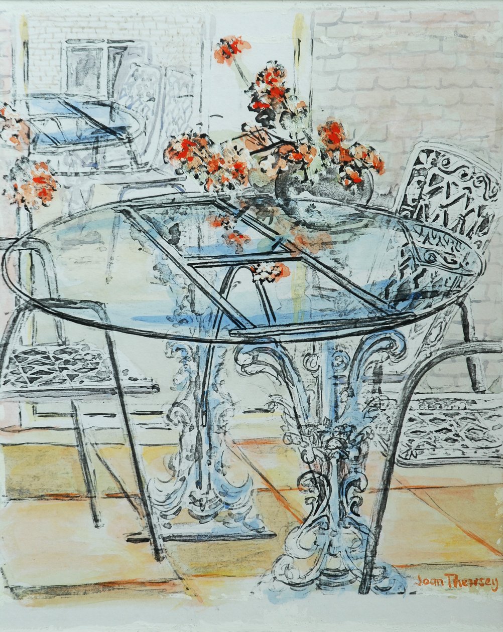 Patio Garden Pale, 2010, inkoust s akvarelem od Joan Thewsey