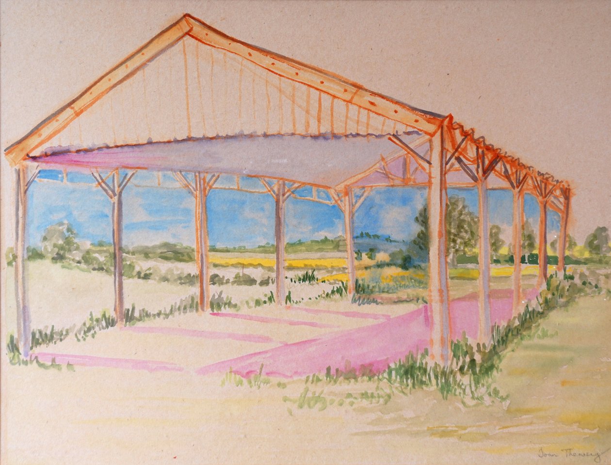 Through the Barn, 2011, akvarel na čínském papíře od Joan Thewsey