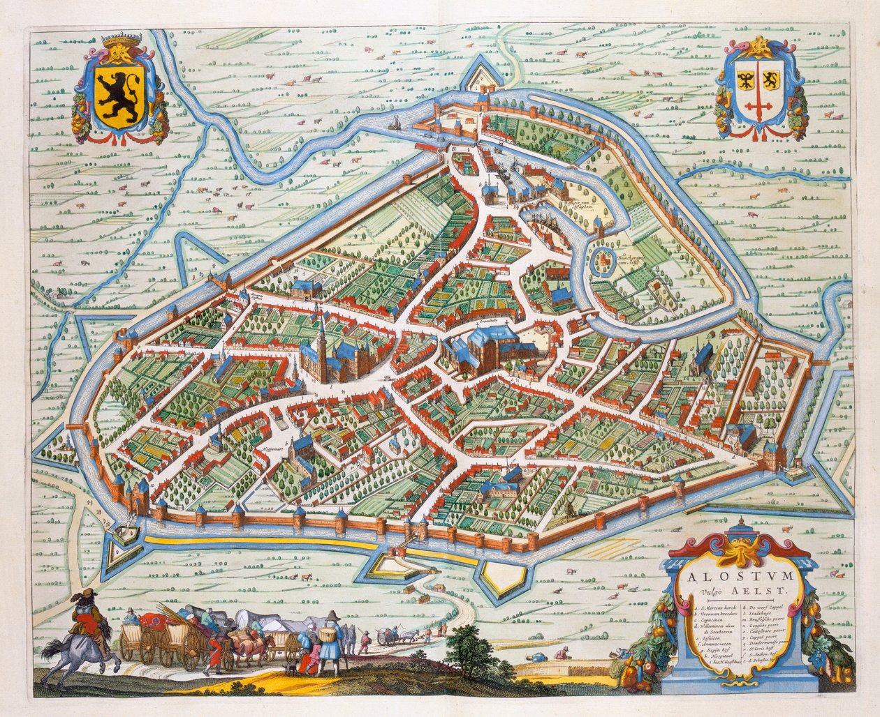 Aalst, 1649 (ručně kolorovaná rytina) od Joan Blaeu
