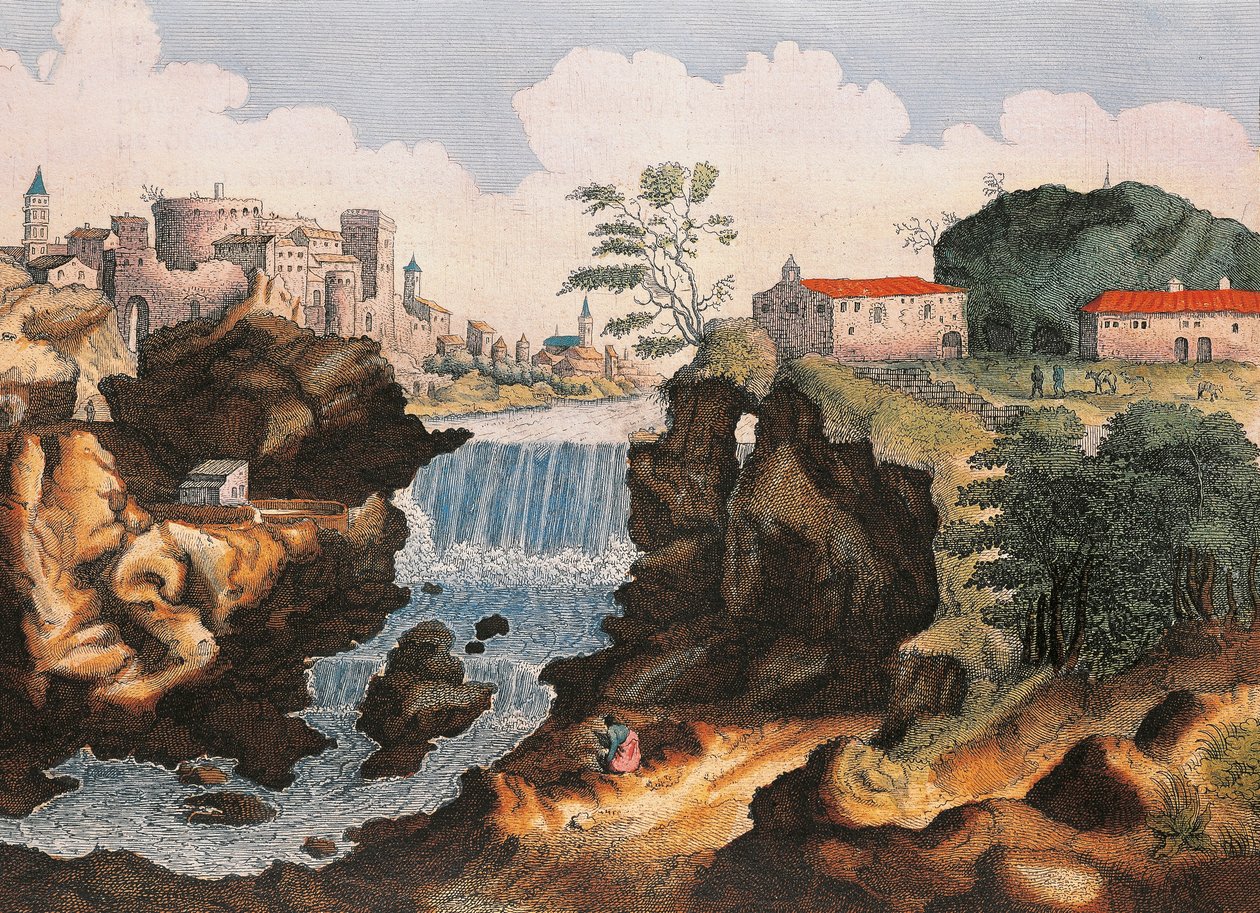 Vodopád Aniene v Tivoli (Řím), Z nádherného města Itálie, od Joan Blaeu, obraz od Joan Blaeu