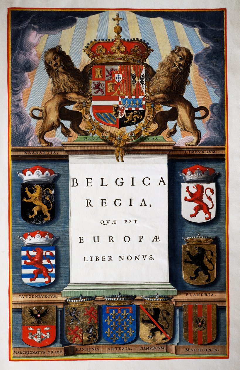 Belgica Regua quae est Europae, kniha IX, titulní strana svazku IV, z Atlas Maior, atlas v 11 svazcích, od Joan Blaeu (1596-1673), mědirytina, 57,5x39 cm, Amsterdam od Joan Blaeu