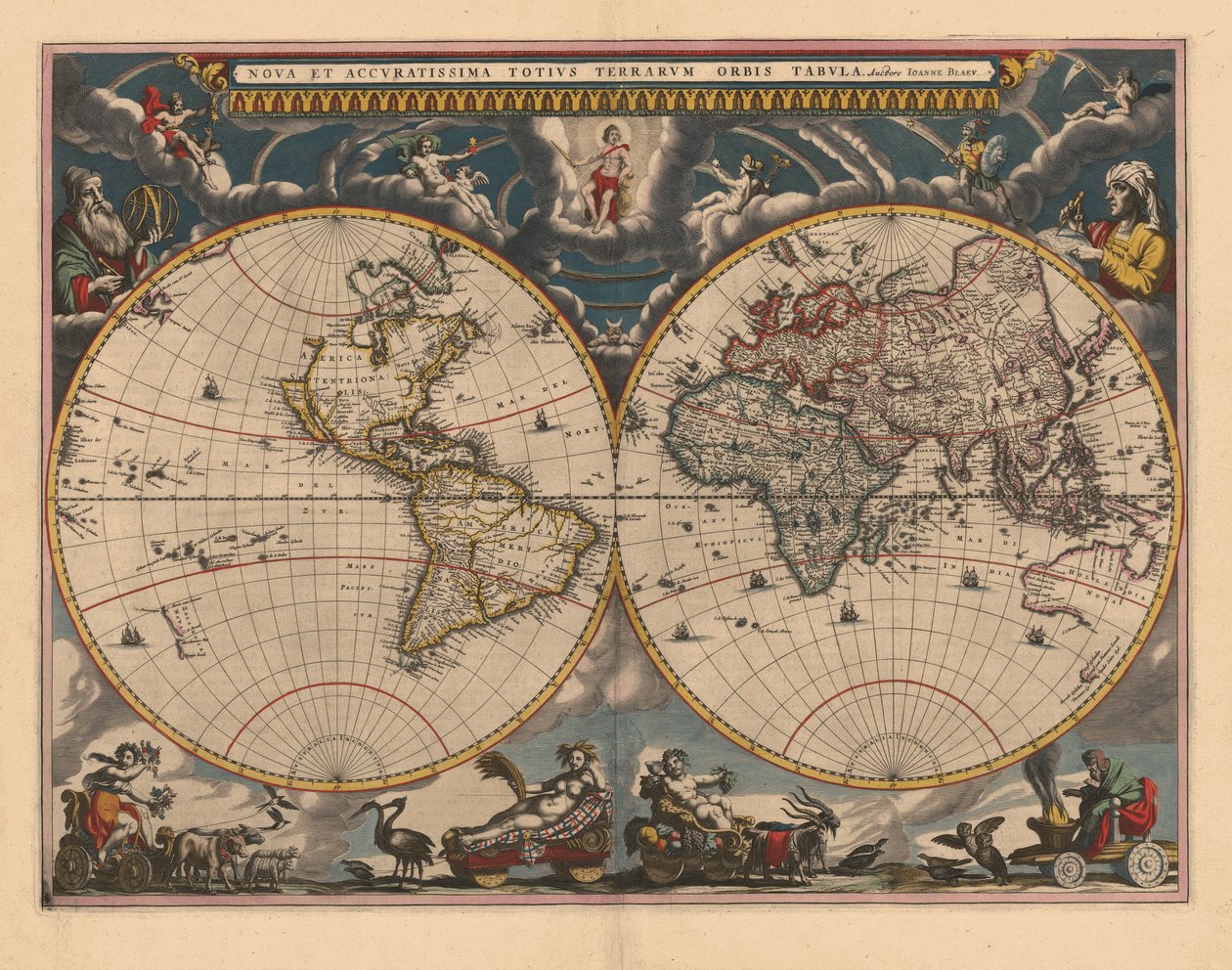 Mapa světa s dvojitou polokoulí, 1662 od Joan Blaeu