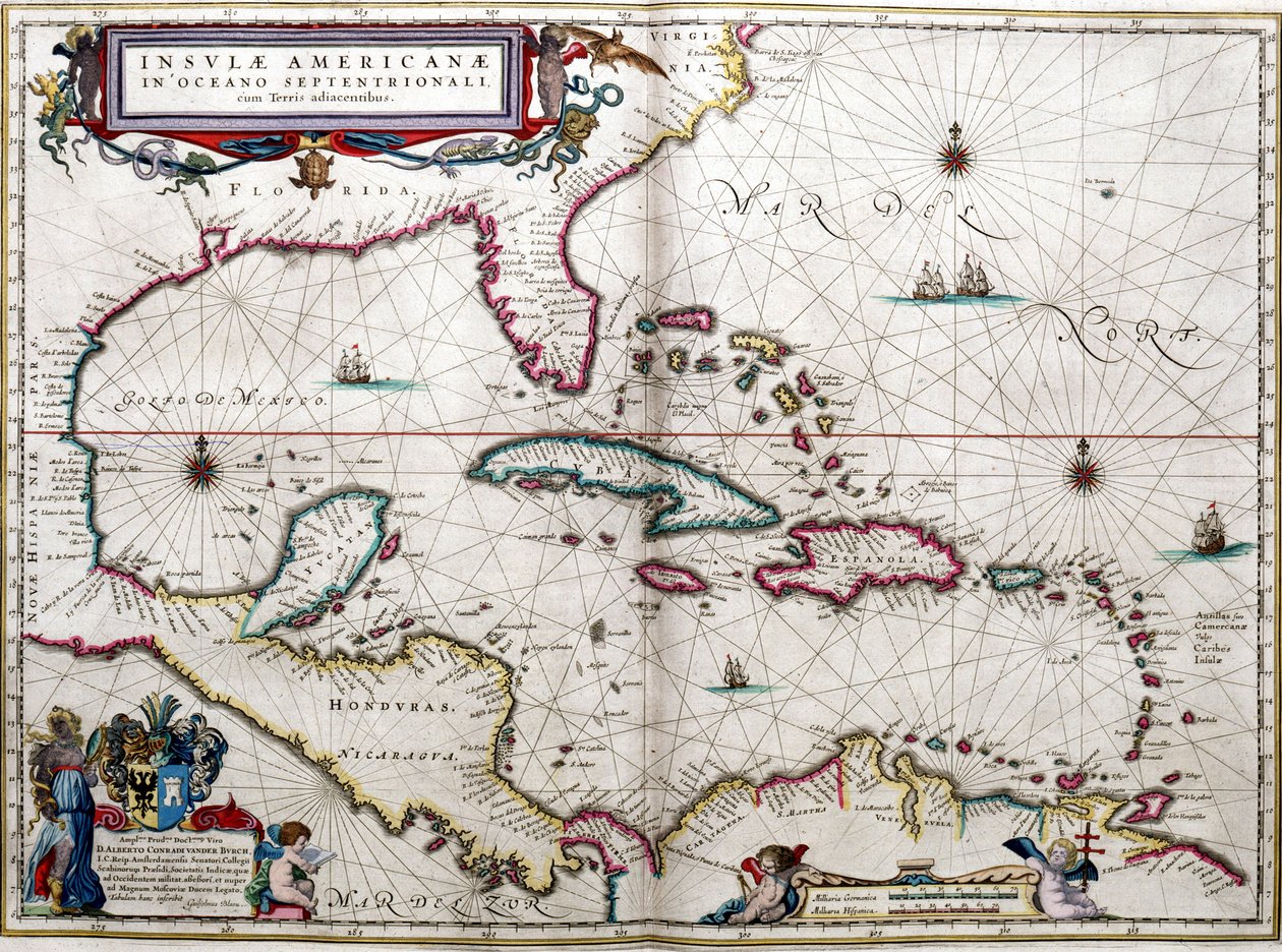 Mexický záliv a Karibik, z Blaeuova "Atlasu Ameriky od Joan Blaeu