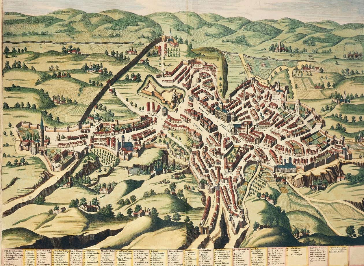 Itálie, Perugia, Umbrie, mapa, rytina z Theatrum Civitatum et Admirandorum Italiae od Joan Blaeu od Joan Blaeu