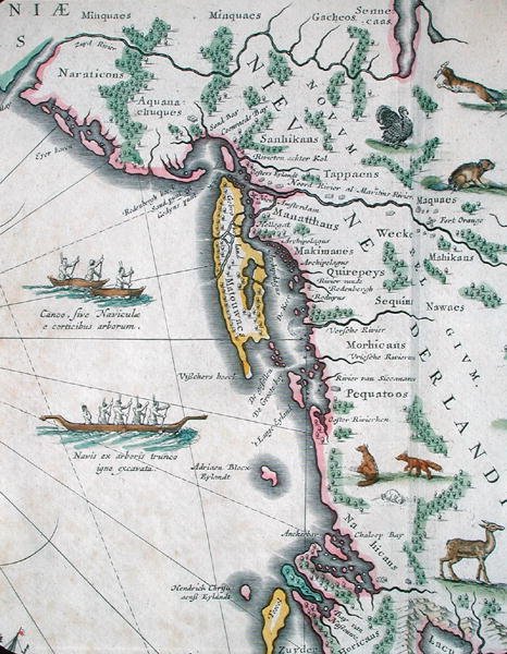 Mapa zobrazující východní pobřeží Severní Ameriky od Joan Blaeu