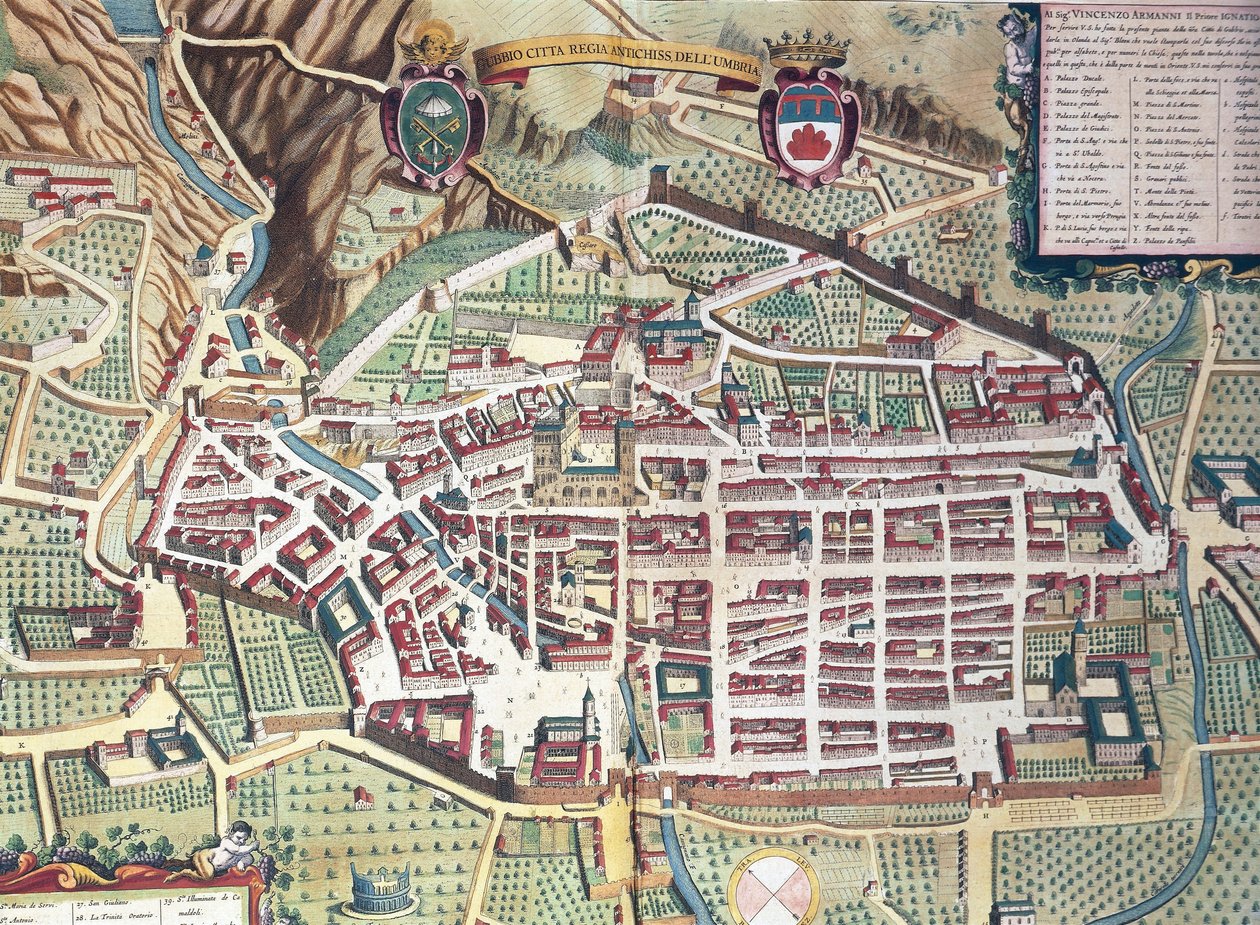 Mapa Gubbia, Itálie, z The Theater of the City and Wonderful Italy od Joan Blaeu, rytina od Joan Blaeu