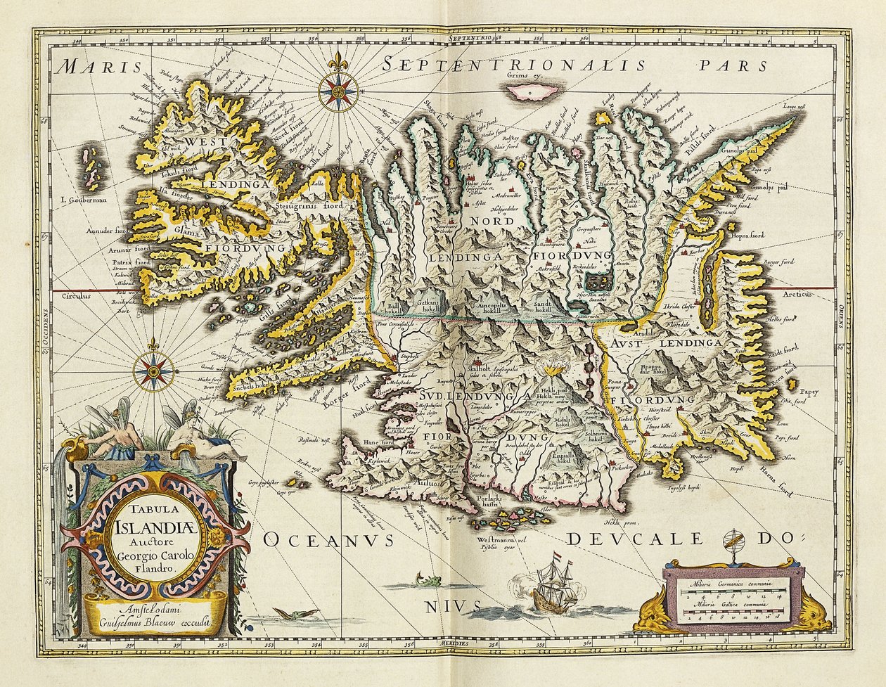 Mapa Islandu, z "Atlas Maior Sive Cosmographia Blaviana", 1662 od Joan Blaeu