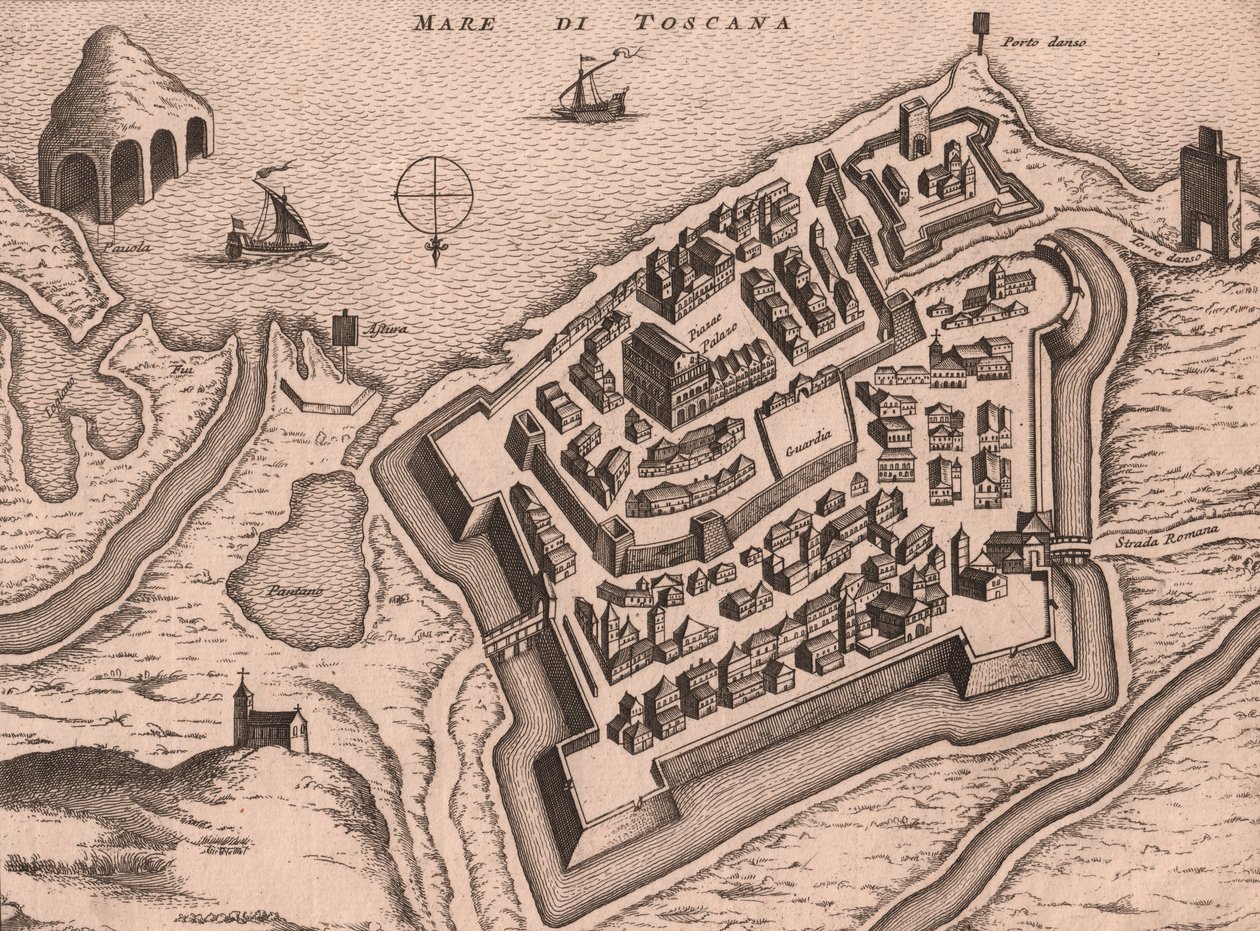Mapa Nettuna, Lazio, Itálie, mědirytina, cca 248x198 cm od Joan Blaeu