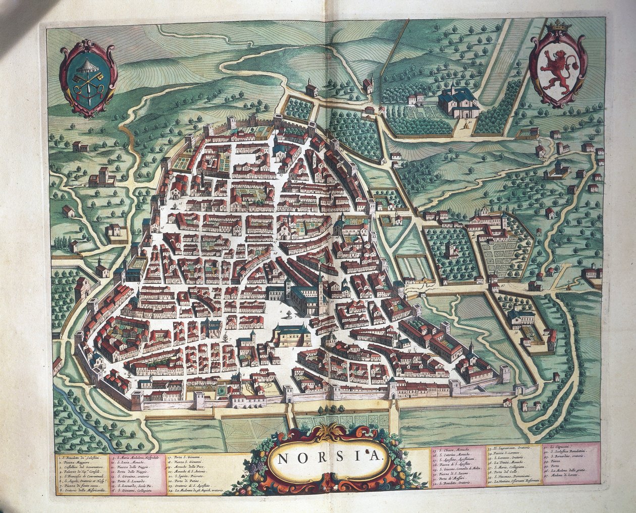 Mapa Norcia, z Theatrum civitatum et admirandorum Italiae od Joan Blaeu, rytina od Joan Blaeu
