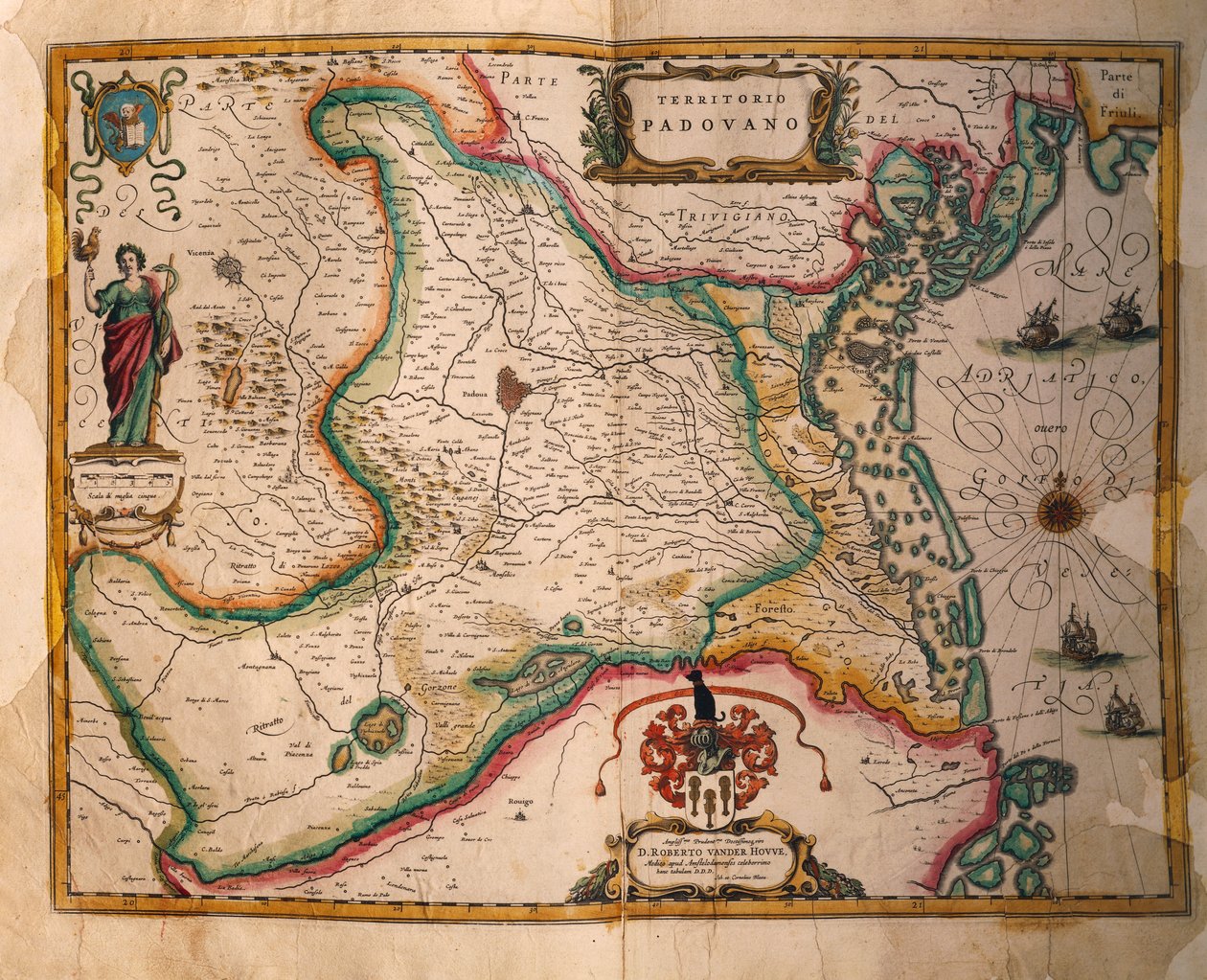 Mapa padovské domény z Divadla měst a divů Itálie, od Joan Blaeu, rytina od Joan Blaeu