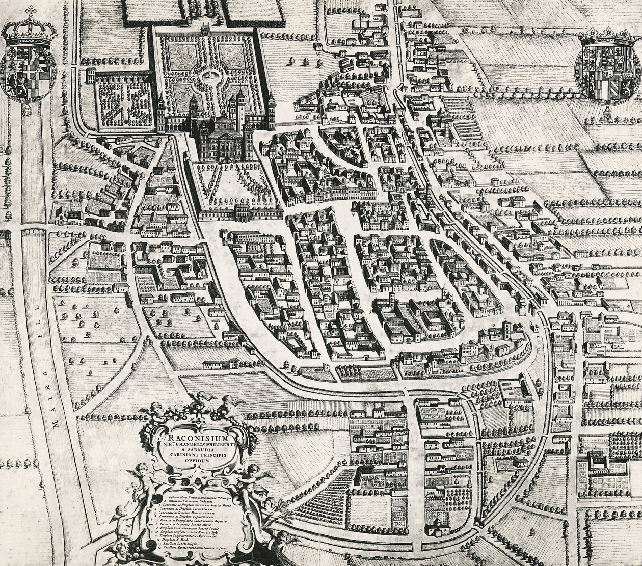 Mapa Racconigi, rytina od Joan Blaeu (1596-1673), Itálie od Joan Blaeu