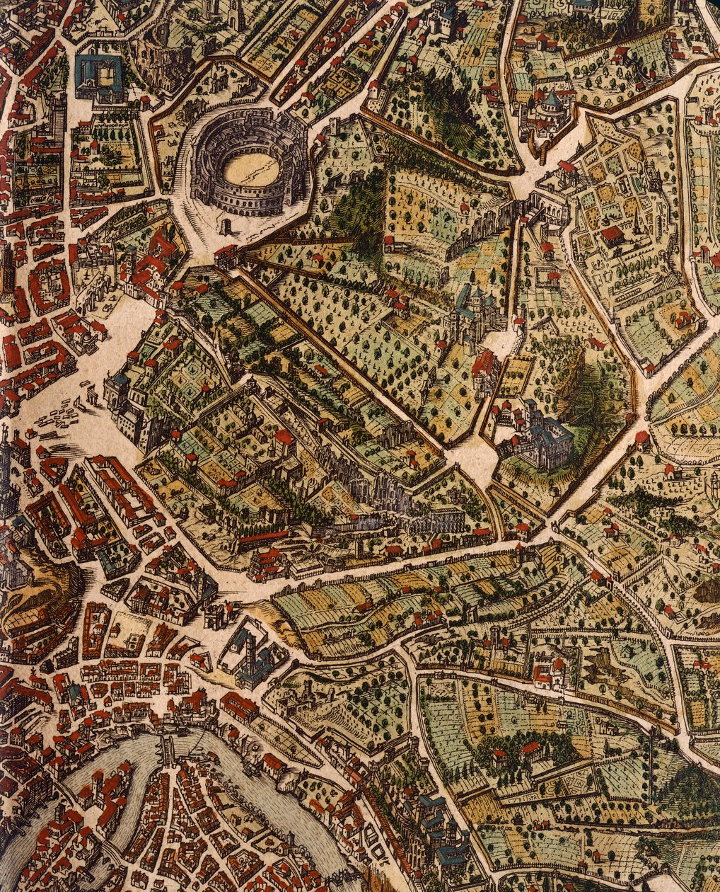 Mapa Říma, od Joan Blaeu (1596-1673), tisk z The Theater of the United States and Admirality of Italy od Joan Blaeu