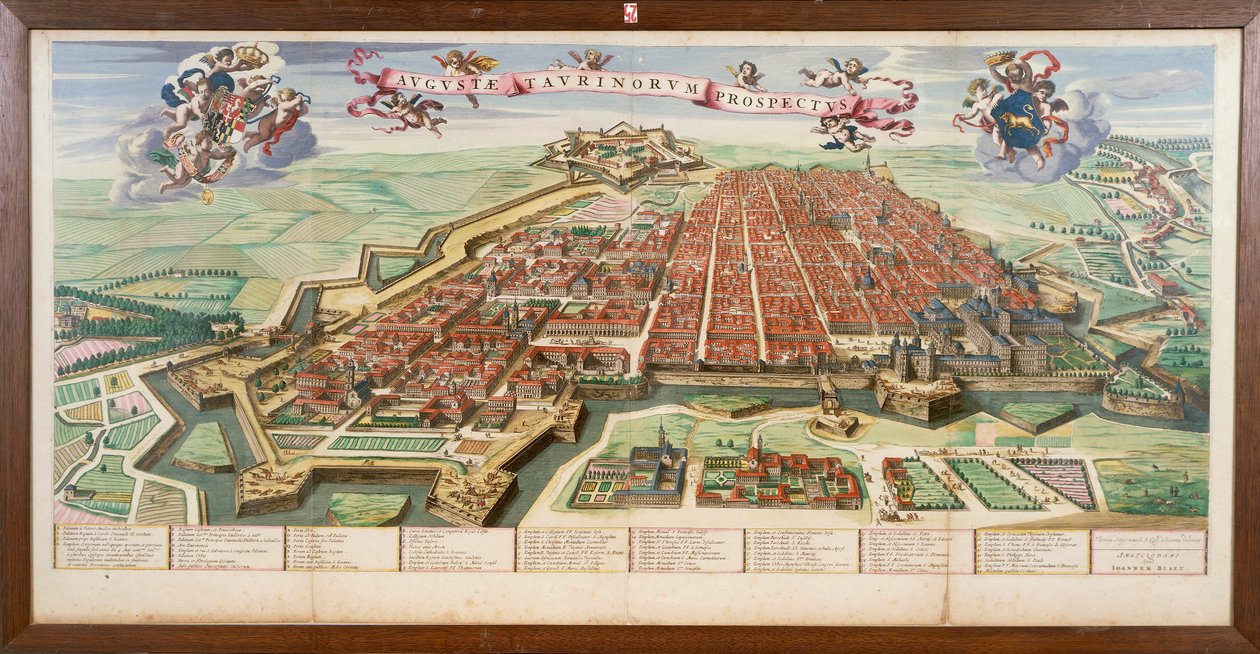Mapa Turína, od Joan Blaeu z Theatrum Sabaudiae, rytina od Joan Blaeu