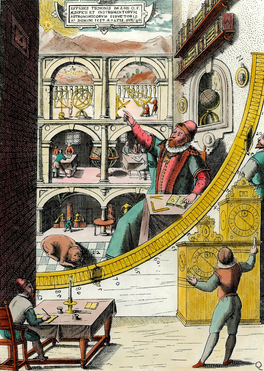 Znázornění Tycha Brahe (1546-1601), dánského astronoma v jeho observatoři Rytina z „Atlas Major Ssive et cosmographia Blavania labore et sumptibus“ od Johannese Blaeua (1598-1673). 17. století. Paříž, dekorativní umění od Joan Blaeu
