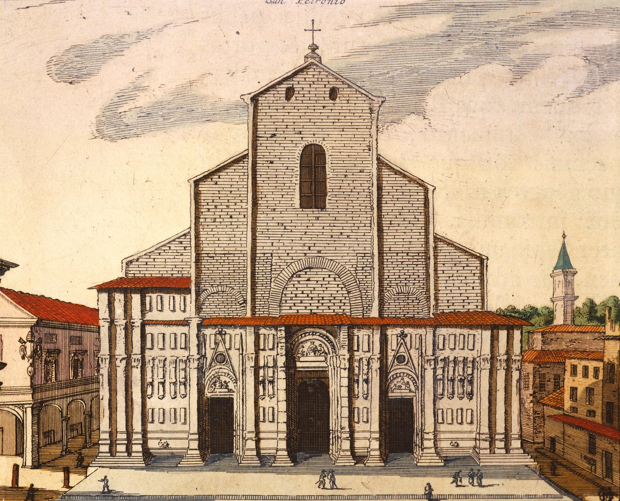 Bazilika San Petronio v Bologni, od Joan Blaeu (1596-1673), tisk z Theatrum Civitatum et Admirandorum Italiae, Itálie od Joan Blaeu