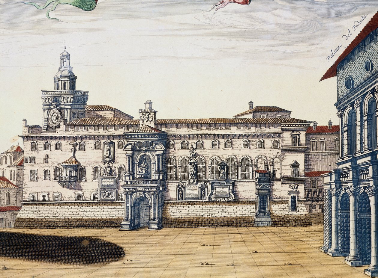 Pohled na staré náměstí v Bologni, rytina Giacoma Laura a Joana Blaeua z knihy Theatrum civitatum et admirandorum Italiae, vydané v Amsterdamu v roce 1663. od Joan Blaeu