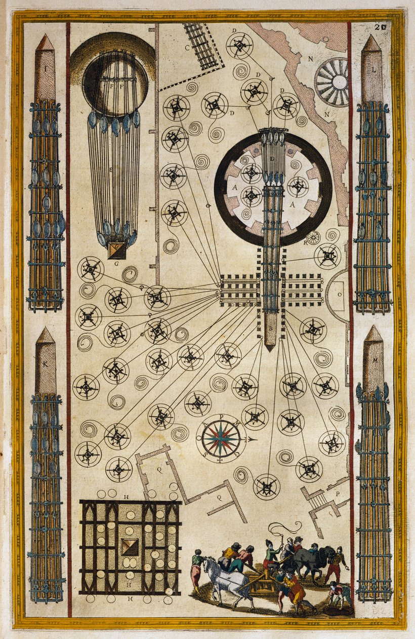 Navijáky pro pohyb obelisku, rytina z Theatrum civitatum et admirandorum Italiae, autor Joan Baleu (1596-1673) od Joan Blaeu