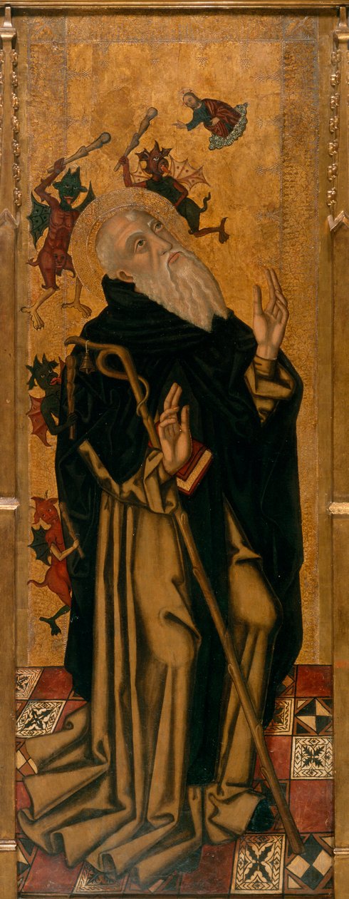 Pokušení svatého Antonína Velikého trýzněného démony - Svatý Antonín opat trýzněný démony - Obraz od Joan Desi (aktivní 1481-1520) - c. 1500 – Olej na dřevě – Museu Nacional d