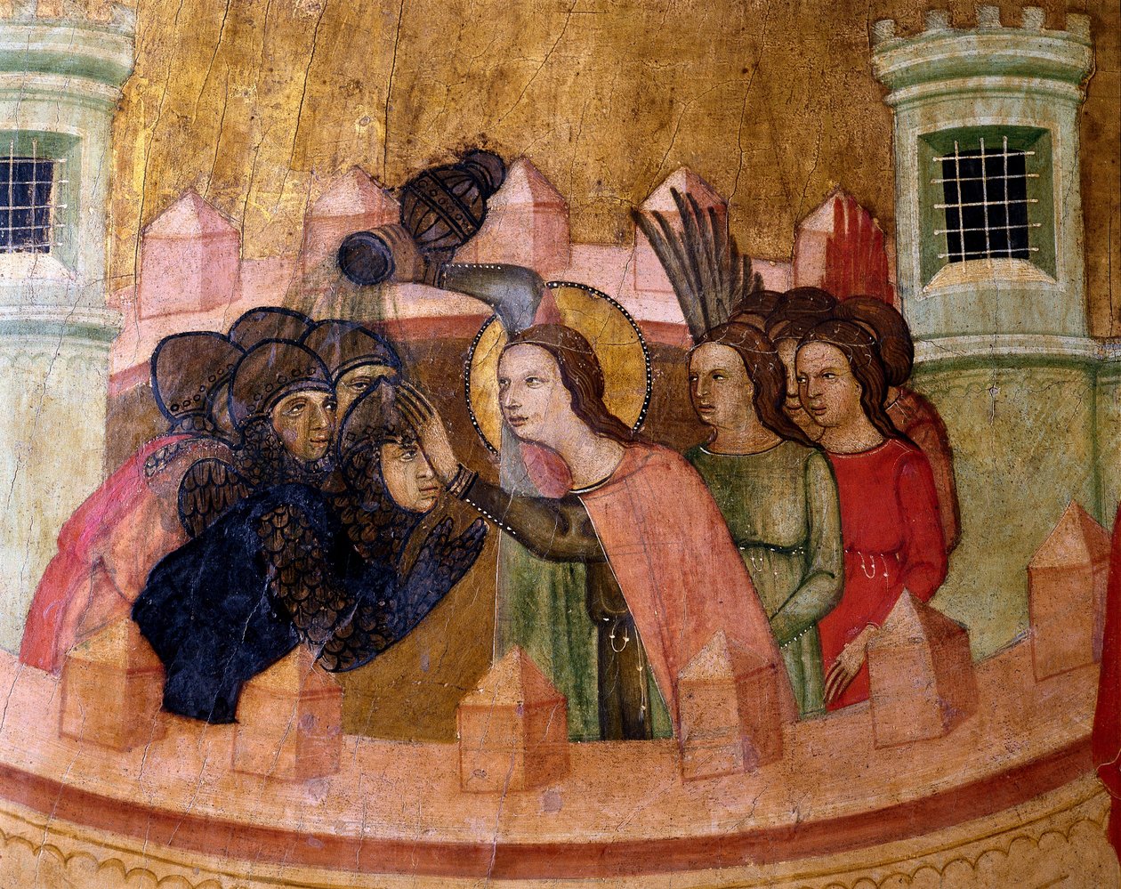Saint Quiteria křtí vojáky, Oltářní obraz Saint Quiteria, c. 1346 (teplota na panelu) od Joan Loert