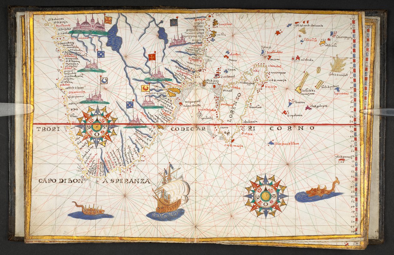 Mapa Afriky jižně od rovníku s částí Indického oceánu z "Atlasu 17 námořních map Joana Martinese". od Joan Martines