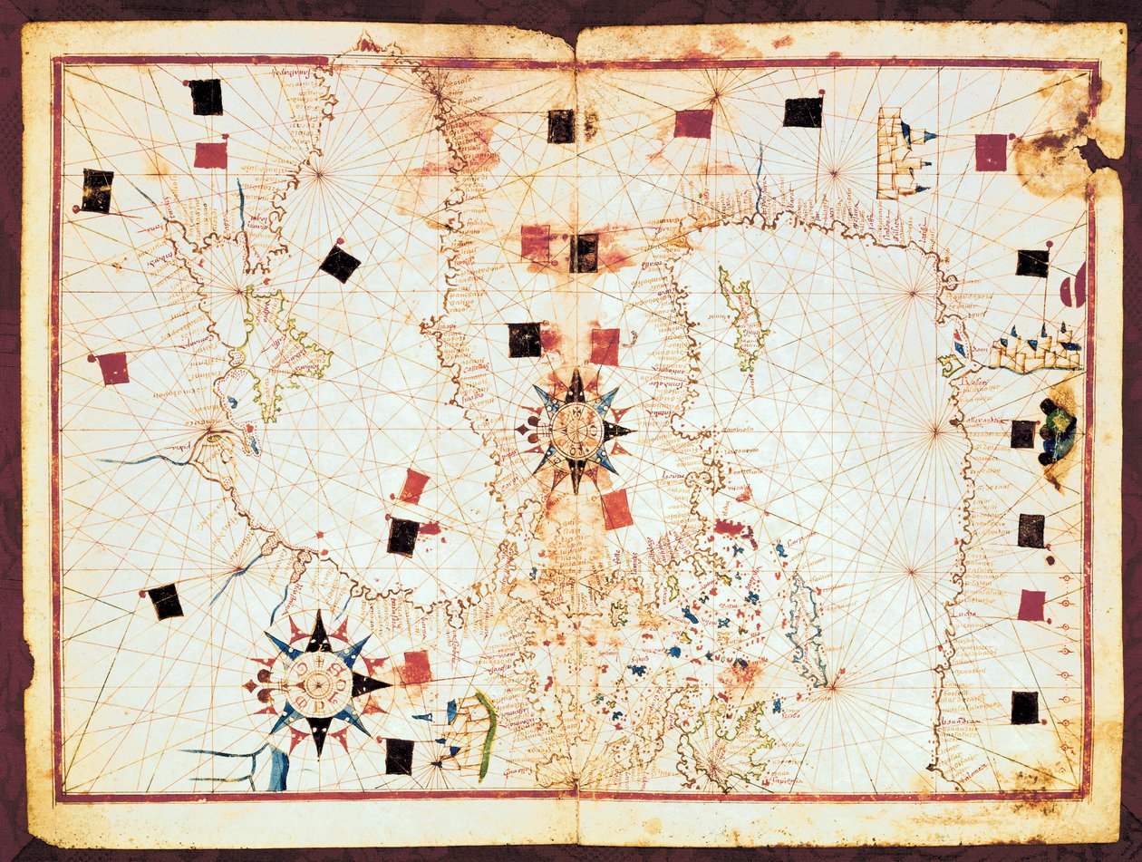 Mapa východní části Středozemního moře a Černého moře, rukopis portolánového atlasu ze 16. století (rukopis) od Joan Martines