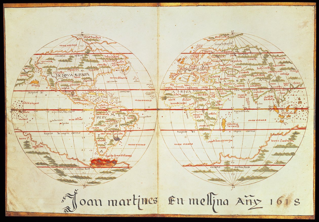 Mapa světa (pero a inkoust na papíře) od Joan Martines