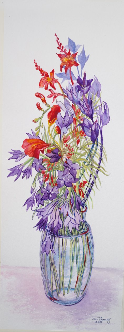 Agapanthus campanulatus a Crocosmia, 2015, akvarel na ručním papíře od Joan Thewsey