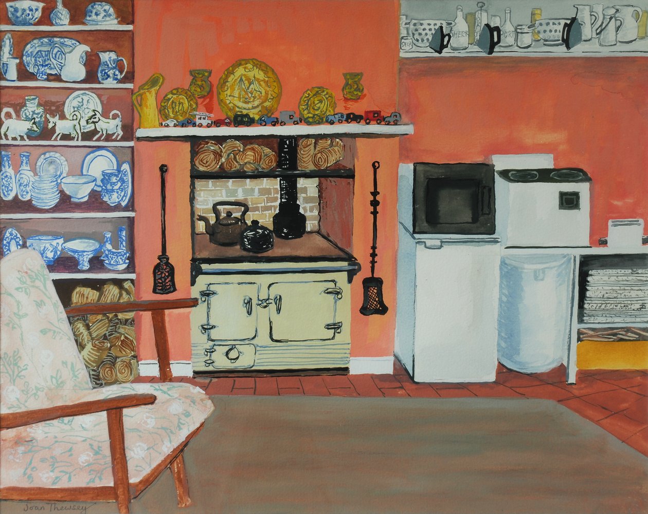 Cottage Kitchen, Red Cottage Studios, Suffolk with Rayburn, 2000, kvaš od Joan Thewsey