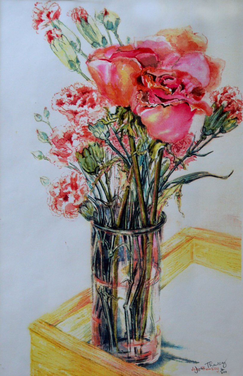 Růžové růže s chalupou Pinks,2010, od Joan Thewsey