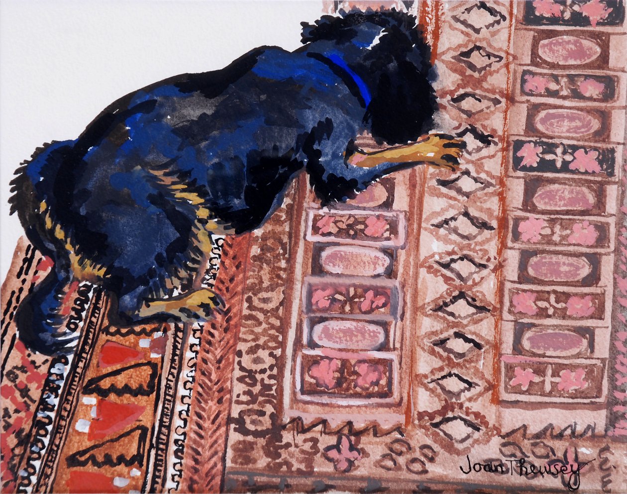 Saskia na vzorovaném koberci, 2000, od Joan Thewsey